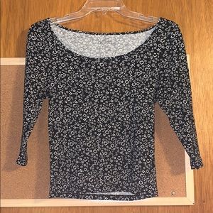 Black crop top with white small flowered patterned